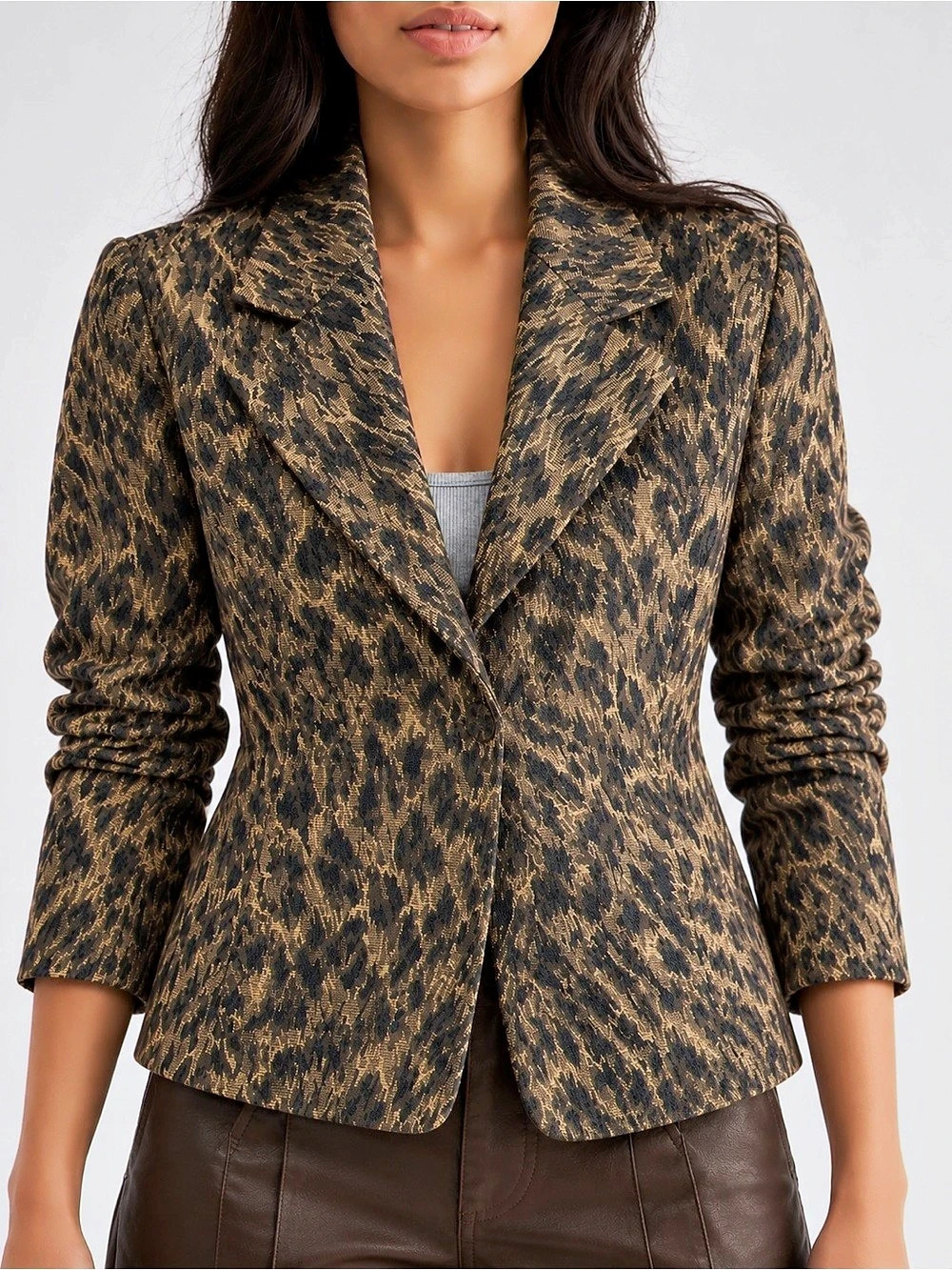 478. Tahari Arthur S. Levine Petite Animal Print Blazer in Brown & Gold Size 10P